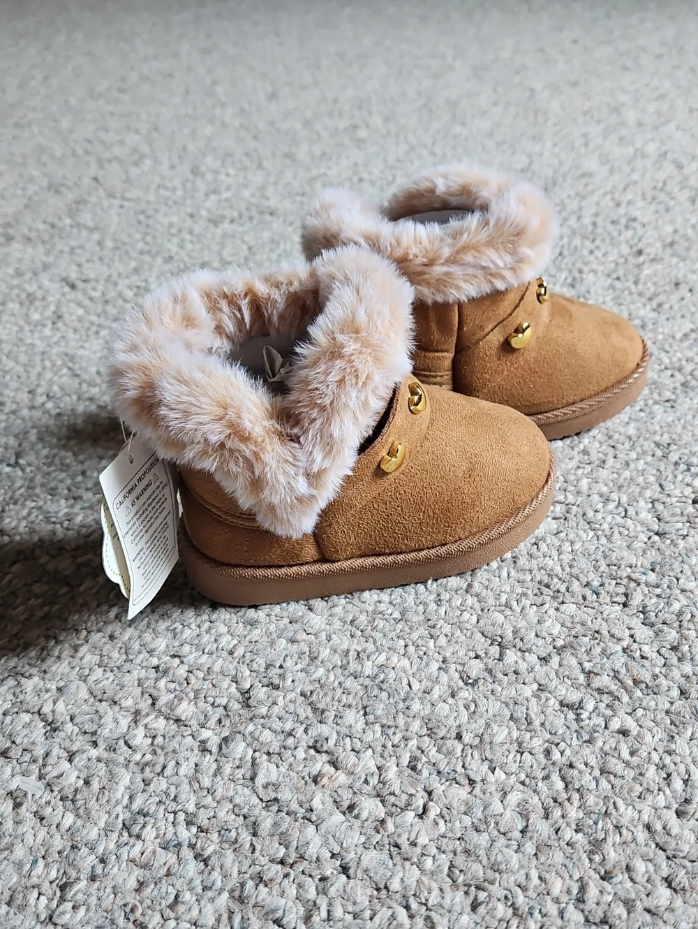 Nrw Just Steps Kids Faux Fur Lined Tan Booties.